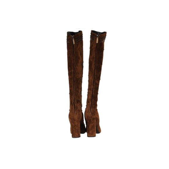 Saint Laurent Womens Ella Studded Knee Boots US 7 EU 37 Brown Suede - Picture 13 of 16